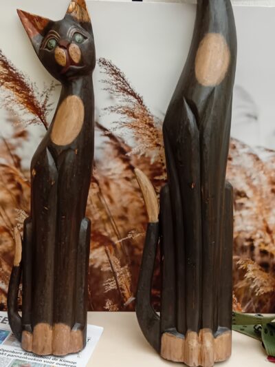 2 x houten decoratieve poezen artikelnummer