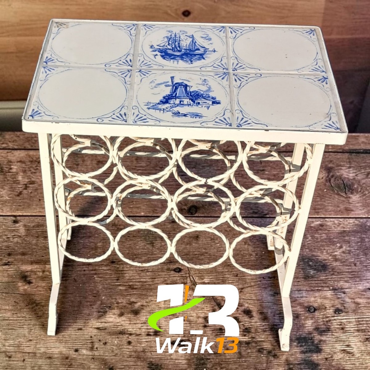 antique iron table with Delft tiles" of vintage - Afbeelding 2