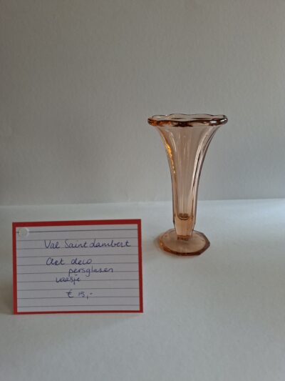 Val Saint Lambert vaasje (Art Deco, roze‑amber glas) art. nr 40643